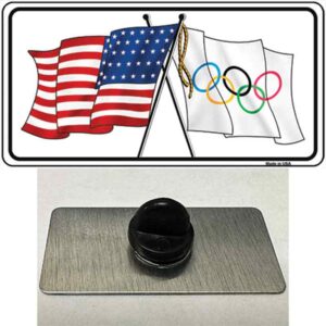 PIN-LP-11519 1.5 x 0.75 in. Olympic Crossed US Flag Novelty Rectangle Metal Hat Pin