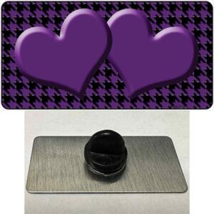 PIN-LP-4581 1.5 x 0.75 in. Purple & Black Houndstooth Purple Center Hearts Novelty Rectangle Metal Hat Pin
