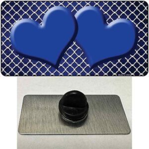 PIN-LP-7115 1.5 x 0.75 in. Blue & White Quatrefoil Hearts Oil Rubbed Novelty Rectangle Metal Hat Pin