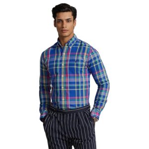 Polo Ralph Lauren Classic Fit Plaid Performance Long Sleeve Shirt (Royal/Pink Multi) Men's Short Sleeve Knit