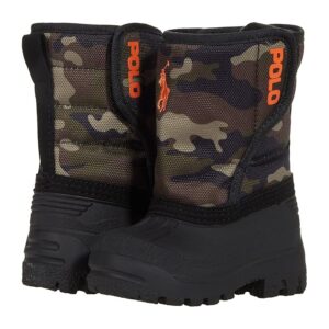 Polo Ralph Lauren Kids Harpyr EZ Boot (Little Kid/Big Kid) (Black/Olive Camouflage Nylon/Orange Pony Player) Kid's Shoes