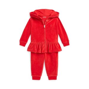 Polo Ralph Lauren Kids Velour Hoodie Jogger Pant Set (Infant) (RL2000 Red) Girl's Casual Pants