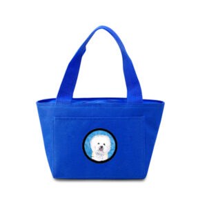 SC9135BU-8808 15 x 7 in. Bichon Frise Zippered Insulated School Washable and Stylish Lunch Bag Cooler- Blue