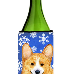 SS4624LITERK Corgi Winter Snowflakes Holiday Wine bottle sleeve Hugger 24 oz.