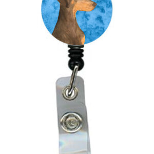 SS4755-BU-BR Doberman Retractable Badge Reel Or Id Holder With Clip