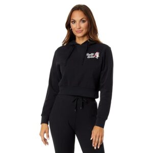 Salty Crew Santa Shark Crop Pullover Hoodie (Black) Women's Clothing