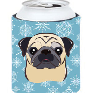 Snowflake Fawn Pug Can & Bottle Hugger