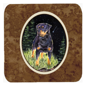 Starry Night Rottweiler Foam Coasters - Set Of 4- 3.5 x 3.5 In.