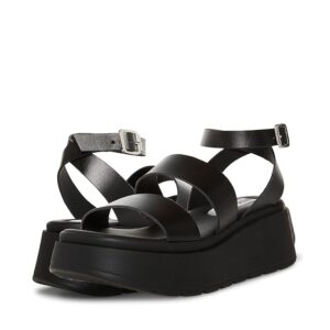 Steve Madden Tenysi Wedge Sandal (Black Leather) Women's Shoes