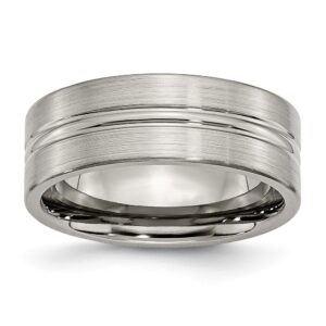 TB119-11 8 mm Titanium Grooved Brushed & Polished Band, Polished & Brushed - Size 11