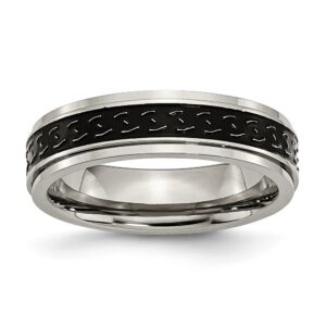 TB193-12.5 6 mm Titanium Ridged Edge Black Enamel Braid Design Polished Band, Size 12.5
