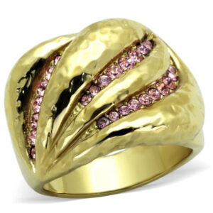TK1638-8 Women IP Gold Stainless Steel Ring with Top Grade Crystal in Light Rose - Size 8