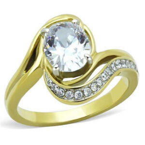 TK1703-8 Women Two-Tone IP Gold Stainless Steel Ring with AAA Grade CZ in Clear - Size 8