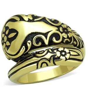 TK1713-6 Women IP Gold Stainless Steel Ring with Epoxy in Jet - Size 6