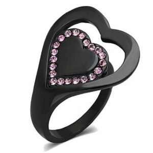 TK1737-5 Women IP Black Stainless Steel Ring with Top Grade Crystal in Light Rose - Size 5