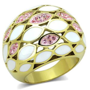 TK1742-6 Women IP Gold Stainless Steel Ring with Top Grade Crystal in Light Rose - Size 6