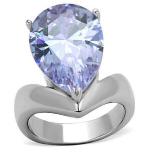 TK1755-9 Women High Polished Stainless Steel Ring with AAA Grade CZ in Light Amethyst - Size 9