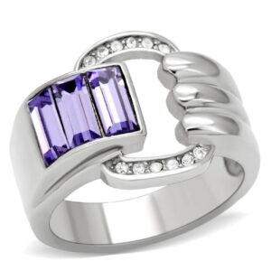 TK181-6 High Polished No Plating Stainless Steel Ring with Top Grade Crystal, Tanzanite - Size 6