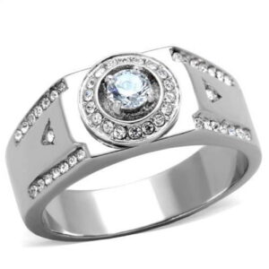 TK1819-8 Men High Polished Stainless Steel Ring with AAA Grade CZ in Clear - Size 8