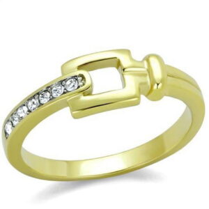 TK2164-9 Women Two-Tone IP Gold Stainless Steel Ring with Top Grade Crystal in Clear - Size 9