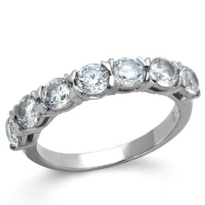 TK2182-10 Women High Polished Stainless Steel Ring with AAA Grade CZ in Clear - Size 10