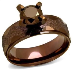 TK2596-7 Women IP Coffee Light Stainless Steel Ring with AAA Grade CZ in Light Coffee - Size 7