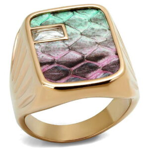 TK2737-13 Men IP Rose Gold Stainless Steel Ring with Leather in Multi Color - Size 13