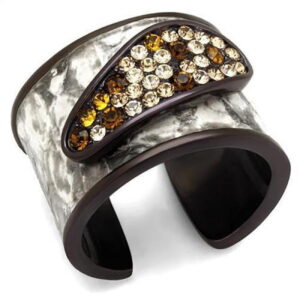 TK2781-6 Women IP Dark Brown Stainless Steel Ring with Top Grade Crystal in Multi Color - Size 6