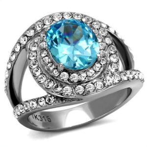 TK2900-5 Women High Polished Stainless Steel Ring with Synthetic in Sea Blue - Size 5