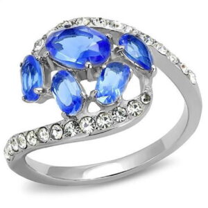 TK3211-6 Women High Polished Stainless Steel Ring with Synthetic in Sapphire - Size 6