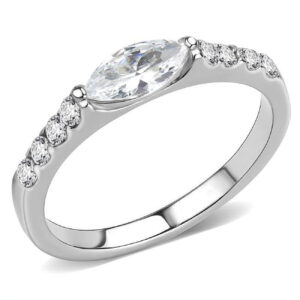 TK3607-8 Women No Plating Stainless Steel Ring with AAA Grade CZ in Clear - Size 8