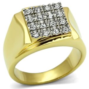 TK751-10 Men Two-Tone IP Gold Stainless Steel Ring with Top Grade Crystal in Clear - Size 10