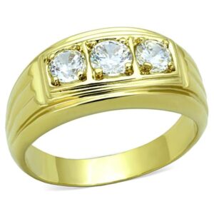 TK946G-12 Men IP Gold Stainless Steel Ring with AAA Grade CZ in Clear - Size 12