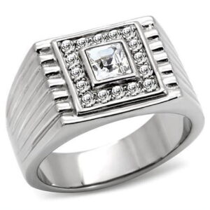 TK95312-12 Men High Polished Stainless Steel Ring with Top Grade Crystal in Clear - Size 12