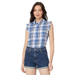 Tommy Hilfiger Sleeveless Ruffle Plaid Popover (Blue Multi) Women's Clothing