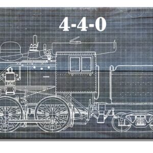 Train Blue 4-4-0 Wood Print Sign - 22 x 7 in.