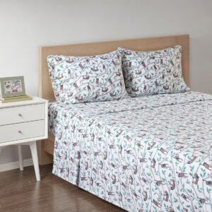 True North TN20-0375 Multi Color & Sloth 100 Percent Cotton Pigment Printed Cotton Flannel Sheet Set, King Size