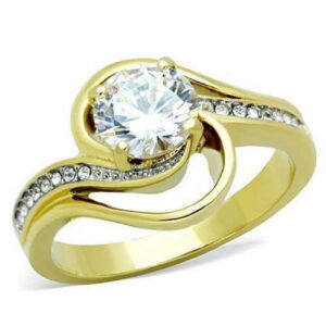 Two-Tone IP Gold Ion Plating Stainless Steel Ring with AAA Grade CZ, Clear - Size 5