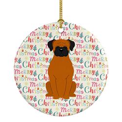 WDK1658CO1 2.8 x 2.8 in. Unisex Merry Christmas Fawn Boxer Ceramic Ornament, Multi Color