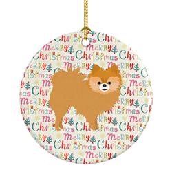 WDK1813CO1 2.8 x 2.8 in. Unisex Red Pomeranian Merry Christmas Ceramic Ornament