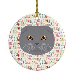 WDK2375CO1 2.8 x 2.8 in. Unisex Scottish Fold Cat Christmas Ceramic Ornament