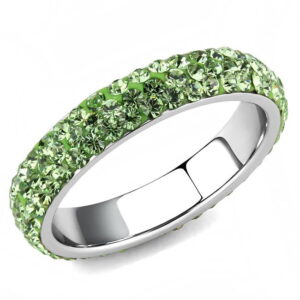 Women High Polished Stainless Steel Ring with Top Grade Crystal in Peridot - Size 7