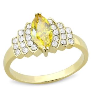 Women IP Gold Stainless Steel Ring with AAA Grade CZ in Topaz - Size 6