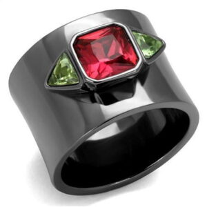 Women IP Light Black Stainless Steel Ring with Synthetic in Multi Color - Size 5