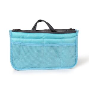 Women Lady Travel Insert Handbag Organizer Makeup Bags Toiletry Purse Liner with Hand Strap, Blue