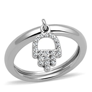 Women Rhodium Brass Ring with AAA Grade CZ in Clear - Size 5
