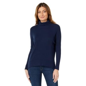 bobi Los Angeles Split Hem Turtleneck (Dark Navy) Women's Clothing
