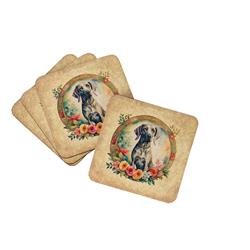 0.15 x 3.5 x 3.5 in. Weimaraner & Flowers Foam Coasters - Set of 4