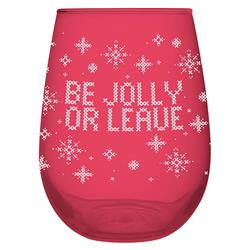 10-04859-432 20 oz Holiday Celebrations - Cozy Holiday Stemless Wine Glass - Be Jolly or Leave