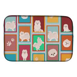 21 x 14 in. Unisex Lots of White Pomeranian Dish Drying Mat
